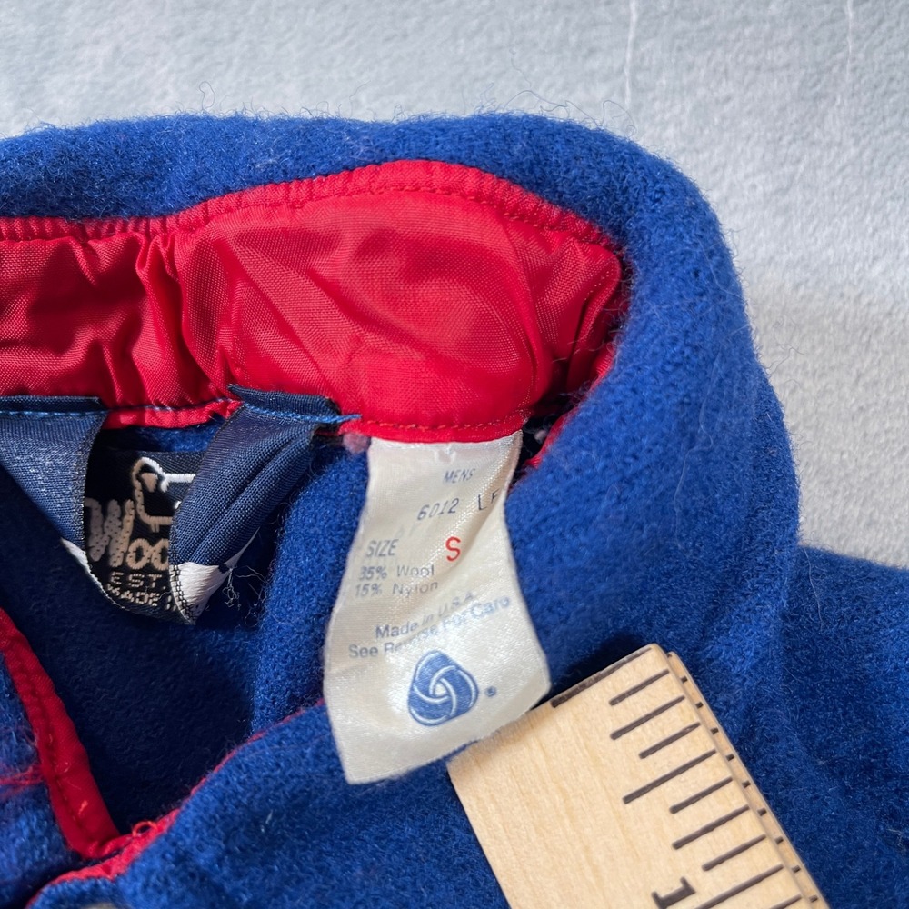 Woolrich Vintage Mens Blue Wool Blend Shirt Jacket Red Trim Made in USA 6012 S - Picture 8 of 8